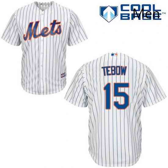 Mens Majestic New York Mets 15 Tim Tebow Replica White Home Cool Base MLB Jersey